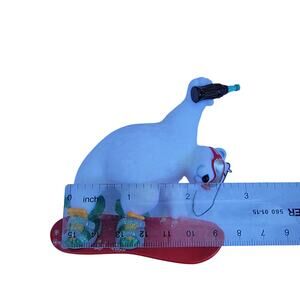Vintage Coca-Cola Polar Bear Ornament with Bottle on Red Sled 1990s